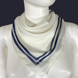 Echo Square Sheer White Scarf w/ Navy Blue Twin Borders